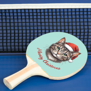 Benutzerdefinierte süße Weihnachtskatze mit Santa- Tischtennis Schläger