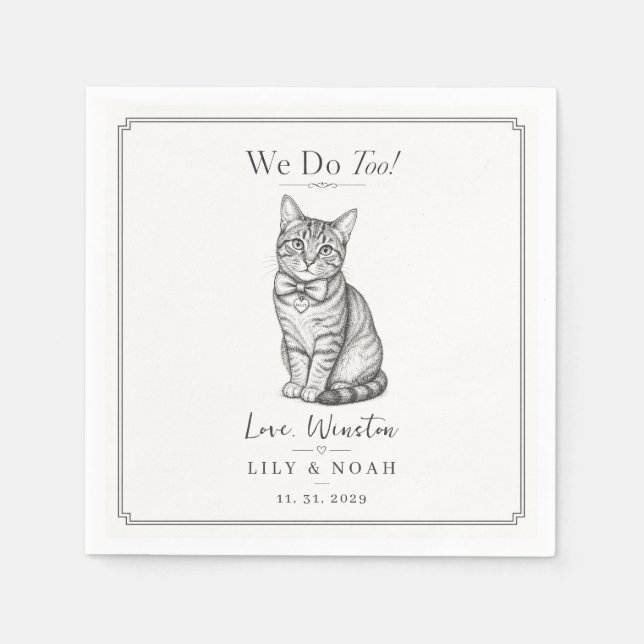 Benutzerdefinierte Tabby-Katze Moderne Hochzeitssk Serviette (Vorderseite)