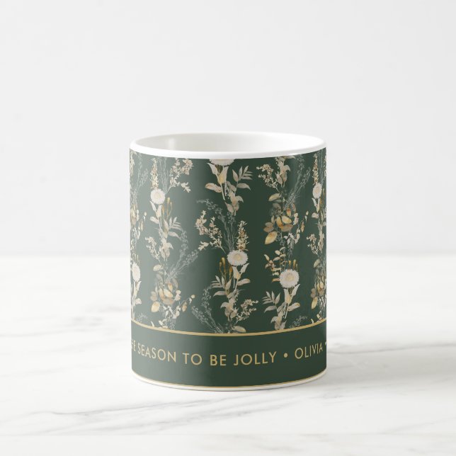 Benutzerdefinierte Tasse für Green & Gold Floral (Mittel)