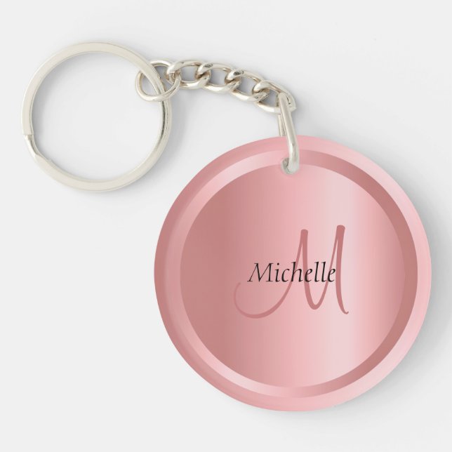 Benutzerdefinierte Template Rose Gold Monogram Ele Schlüsselanhänger (Vorderseite)