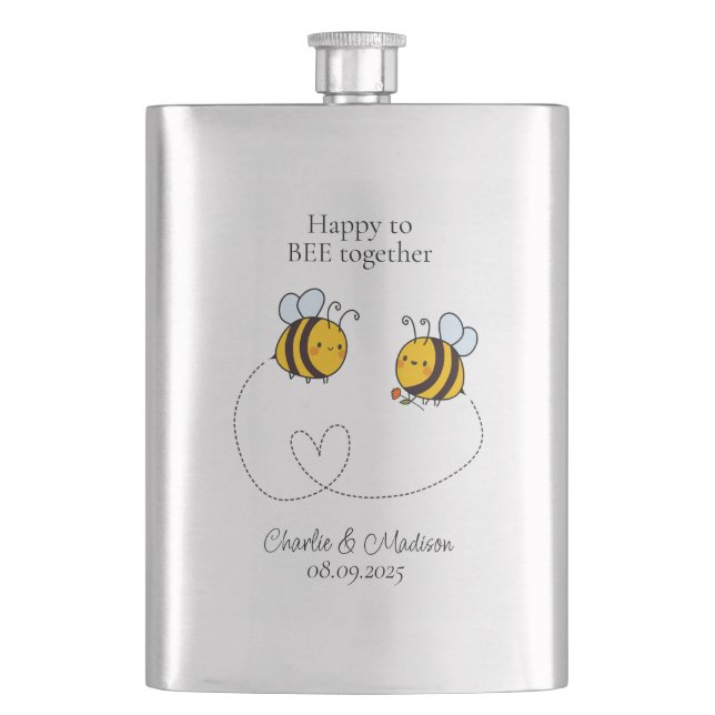 Benutzerdefinierte Text Happy Liebe Bienen Flachmann (Vorderseite)