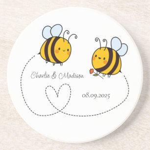 Benutzerdefinierte Text Happy Liebe Bienen Getränkeuntersetzer