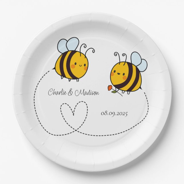 Benutzerdefinierte Text Happy Liebe Bienen Pappteller (Vorderseite)