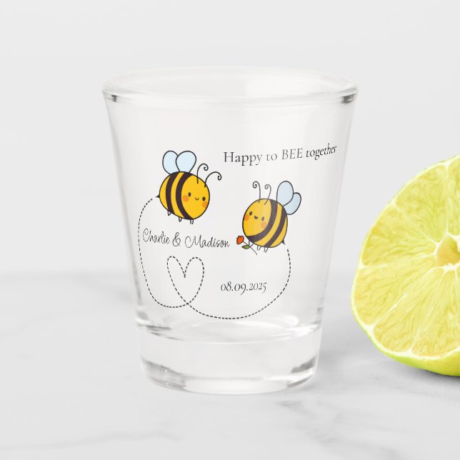 Benutzerdefinierte Text Happy Liebe Bienen Schnapsglas (Vorderseite)