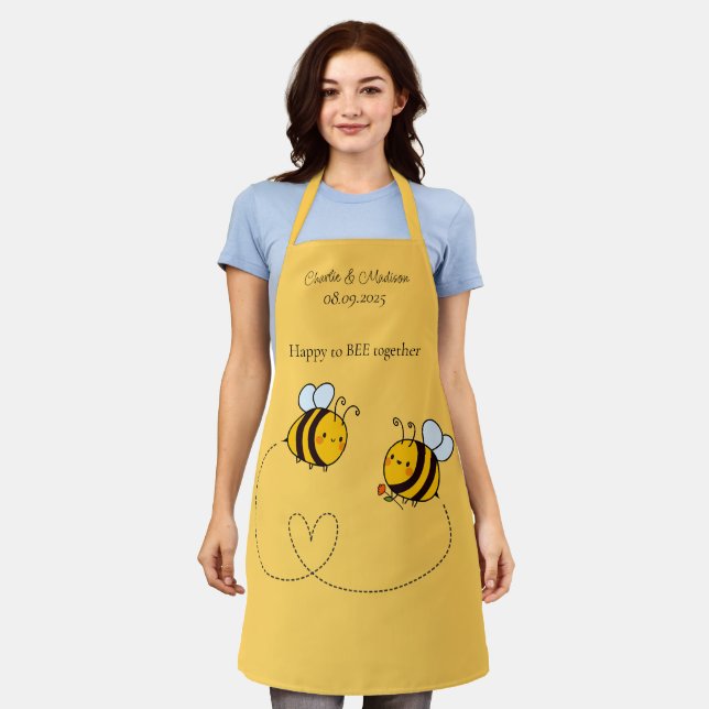 Benutzerdefinierte Text Happy Liebe Bienen Schürze (Getragen)