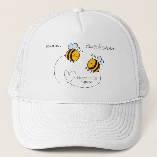 Benutzerdefinierte Text Happy Liebe Bienen Truckerkappe (Vorderseite)
