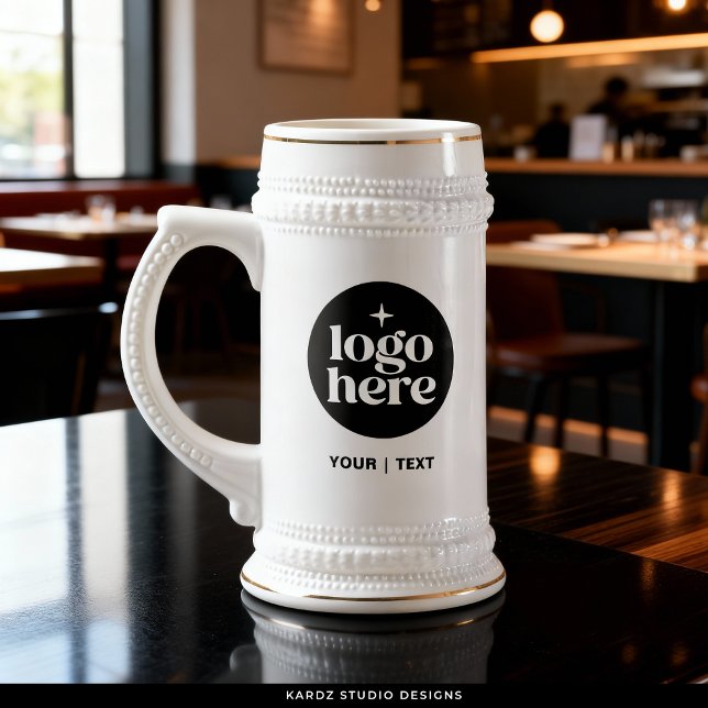 Benutzerdefinierte Text-Logo-Bierstein-Tasse mit M Bierglas (Customize with your logo and business name, website, tagline or employee name.)