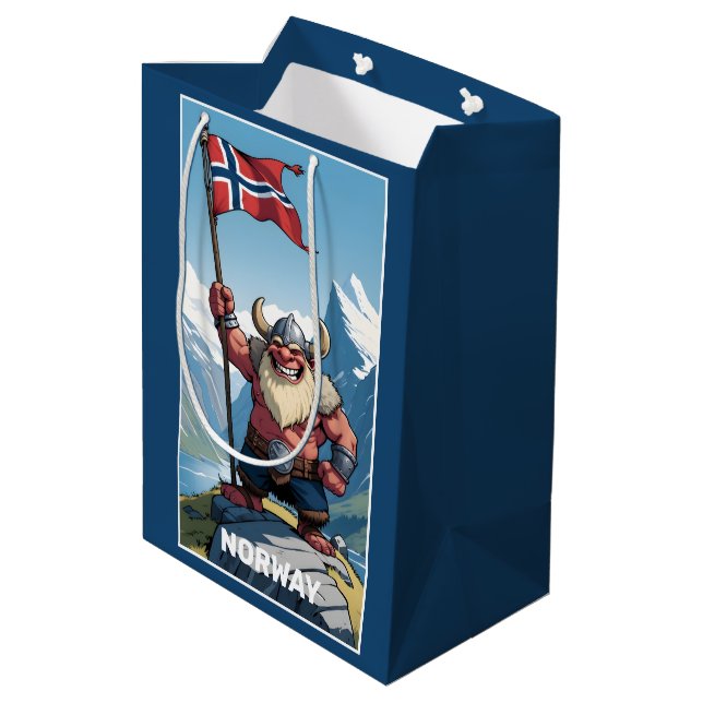 Benutzerdefinierte Text-Norwegische Trolle Mittlere Geschenktüte (Rückseite Schrägansicht)