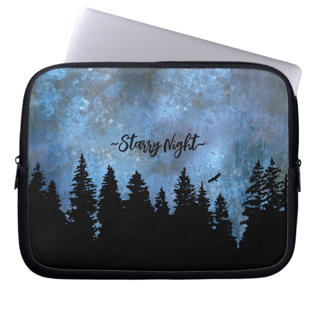 Benutzerdefinierte Text Pine Forest Night Laptopschutzhülle (Vorderseite)