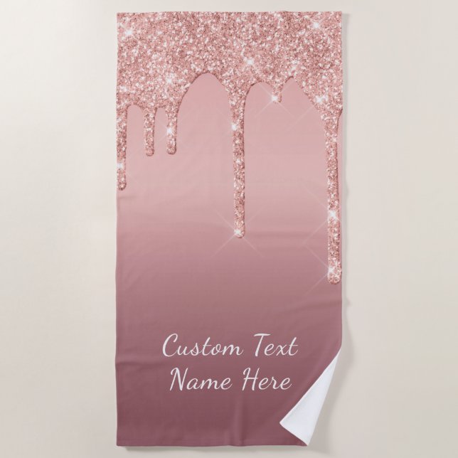 Benutzerdefinierte Text-Rose Gold Blush Glitzer Ha Strandtuch (Vorderseite)