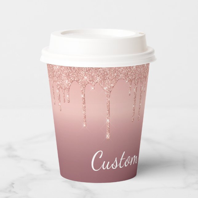 Benutzerdefinierte Text-Rose Gold-Blush-Glitzer-Pa Pappbecher (Vorderseite)
