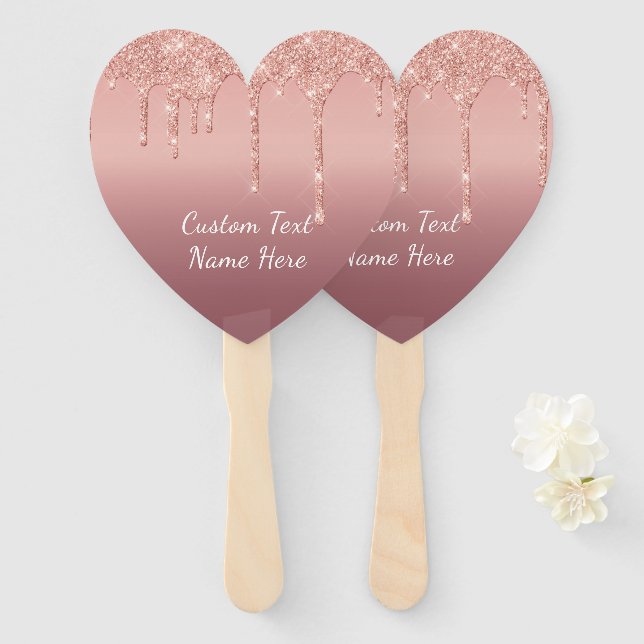 Benutzerdefinierte Text-Rose Gold Blush Glitzer Sp Fächer (Vorne und Hinten)
