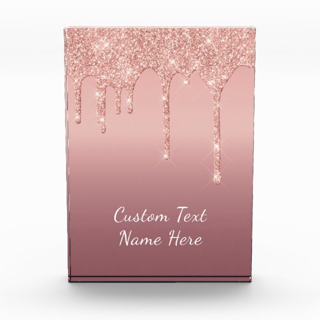 Benutzerdefinierte Text-Rose Gold Blush Glitzer Sp Fotoblock (Vorderseite)