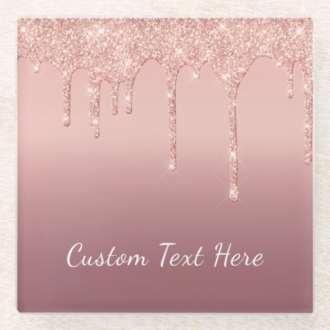 Benutzerdefinierte Text-Rose Gold Blush Glitzer Sp Glasuntersetzer (Vorderseite)