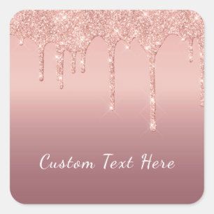 Benutzerdefinierte Text-Rose Gold Blush Glitzer Sp Quadratischer Aufkleber