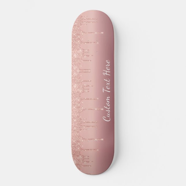 Benutzerdefinierte Text-Rose Gold Blush Glitzer Sp Skateboard (Vorderseite)