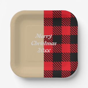 Benutzerdefinierte Text trendy Tartan Muster rot b Pappteller