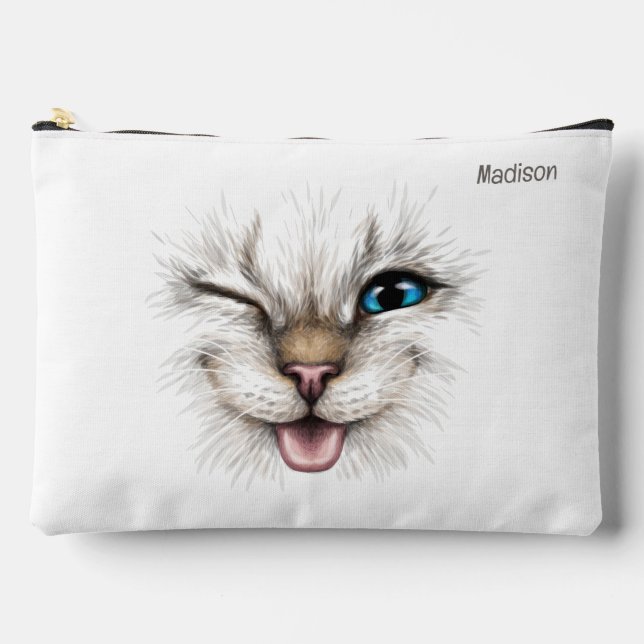Benutzerdefinierte Text-Winking-Katze Zubehörtasche (Vorderseite)
