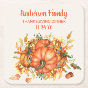 Benutzerdefinierte Thanksgiving-Orangenkürbisse He Rechteckiger Pappuntersetzer