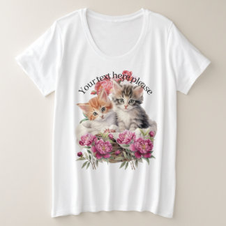 Benutzerdefinierte Trendige süße Katze Blumen für  Große Größe T-Shirt