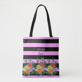 Benutzerdefinierte Trendy Black Pink Streifen & Bl Tasche