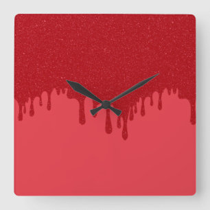 Benutzerdefinierte tropfende Tomatenrote Acryl-Wan Quadratische Wanduhr