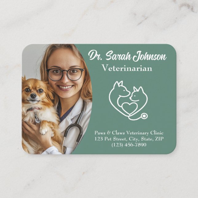 Benutzerdefinierte Veterinär-Visitenkarte mit Foto Visitenkarte (Vorderseite)