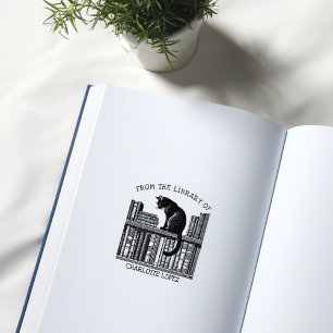Benutzerdefinierte Vintage-Bibliothekskatze, Buch Gummistempel