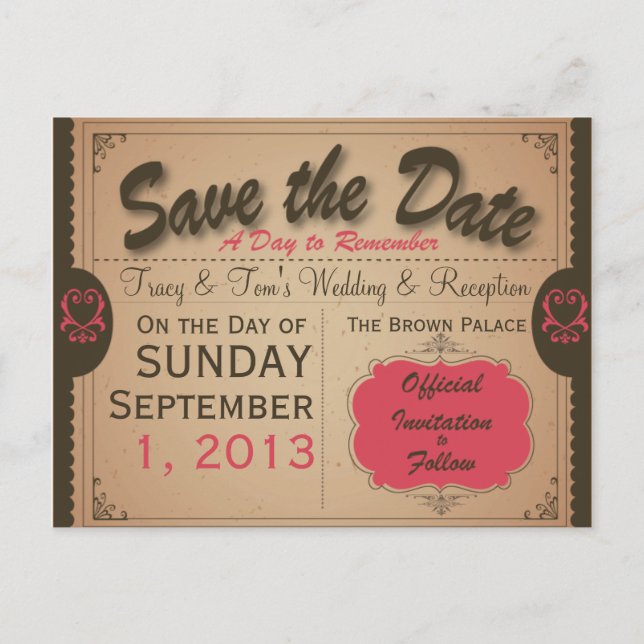 Benutzerdefinierte Vintage Save the Date Postkarte (Vorderseite)
