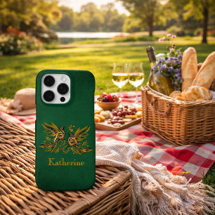 Benutzerdefinierte Vintage Vogel Blumen Grün iPhone 16 Pro Max Hülle