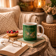 Benutzerdefinierte Vintage Vogel Blumen Grün