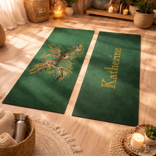 Benutzerdefinierte Vintage-Vögel Blumen Grün Yogamatte