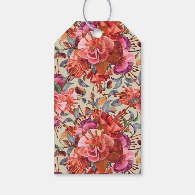 Benutzerdefinierte Vintage Wasserfarbe Fuchsia Blü Geschenkanhänger (Vorderseite)