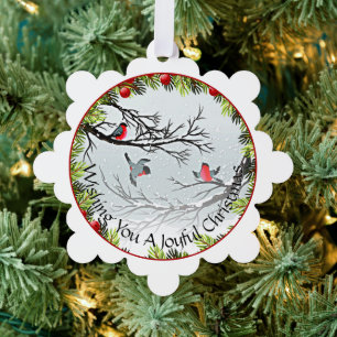 Benutzerdefinierte Vögel im Schnee Tannennadeln Ro Ornament Karte