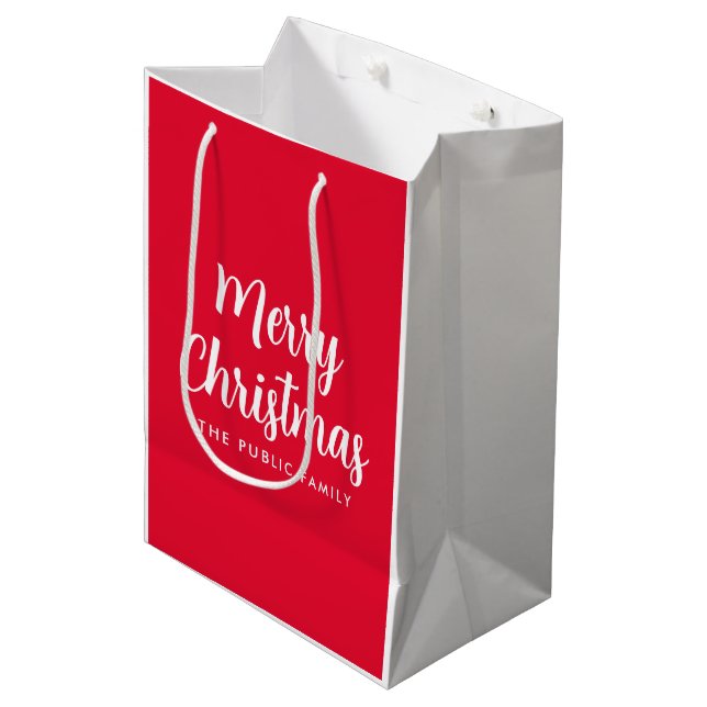 Benutzerdefinierte Vorgabe für Weihnachtstypografi Mittlere Geschenktüte (Vorderseite Schrägansicht)