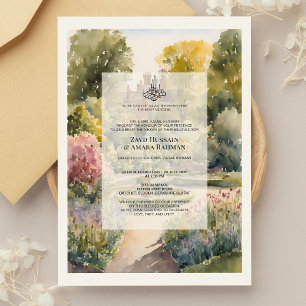 Benutzerdefinierte Wasserfarbe Ditton Manor Nikkah Folieneinladung