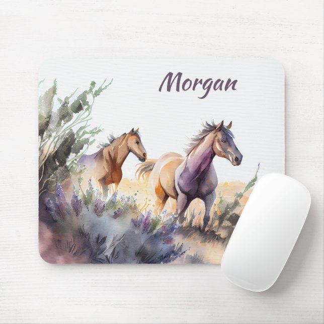 Benutzerdefinierte Wasserfarbe Wilde Pferde Mousepad (Mit Mouse)