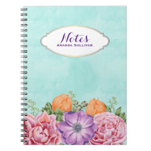 Benutzerdefinierte Wasserfarben Blumen Pink Lila Notizblock