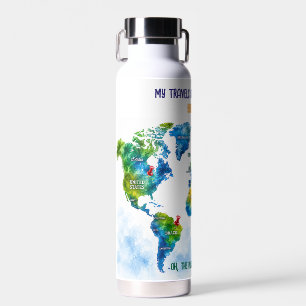 Benutzerdefinierte Wasserfarben-Weltkarte Edelstah Trinkflasche