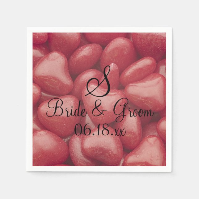 Benutzerdefinierte Wedding Candy Hearts Monogram N Serviette (Vorderseite)