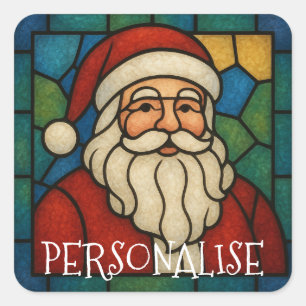 Benutzerdefinierte Weihnachts-Santa-Art-Deco-Buntg Quadratischer Aufkleber