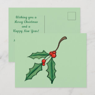 Benutzerdefinierte Weihnachts-Stechpalmen-Postkart Postkarte