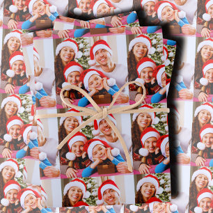 Benutzerdefinierte Weihnachtsfoto-Collage Geschenkpapier Set