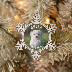 Benutzerdefinierte Weihnachtsfotos mit Pfotenabdrü Schneeflocken Zinn-Ornament