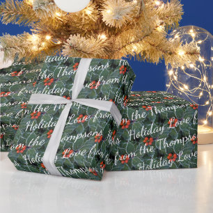 Benutzerdefinierte Weihnachtsgrüße auf Holly-Beere Geschenkpapier