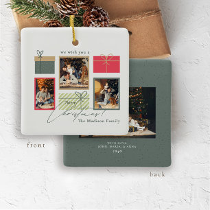 Benutzerdefinierte Weihnachtskarte mit 4 Fotos R Keramikornament