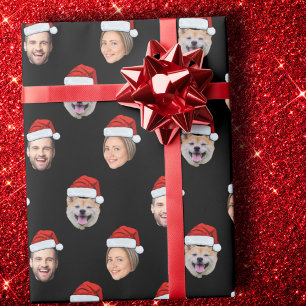 Benutzerdefinierte Weihnachtsmannmütze für 3 Fotos Geschenkpapier