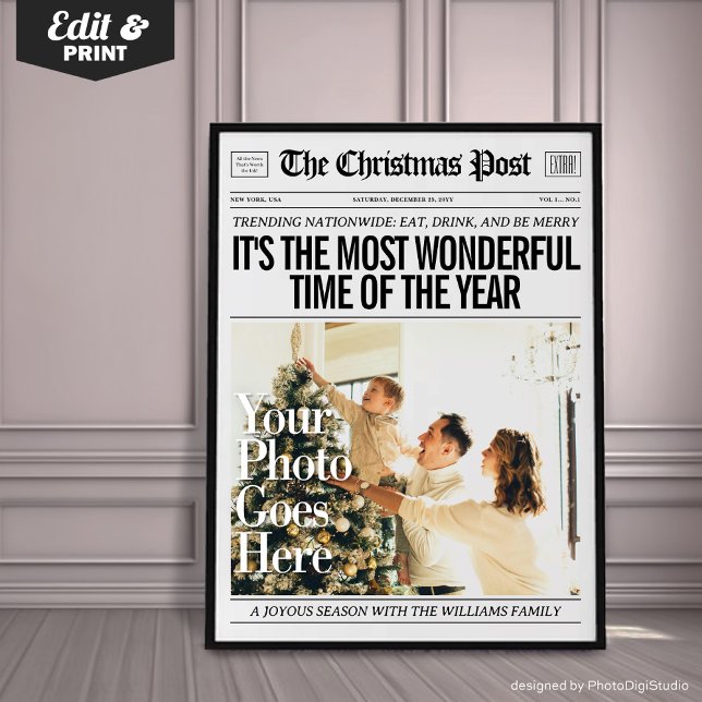 Benutzerdefinierte Weihnachtszeitungsdekoration, F Poster (Custom Christmas Newspaper Decor, Family Christmas Poster, The Most Wonderful Time Of The Year)