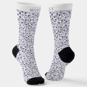 Benutzerdefinierte weiße Blumen Hell Dunkel Lila V Socken