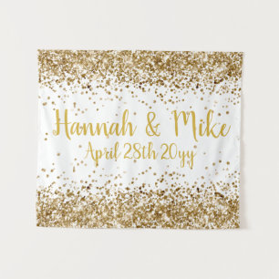 Benutzerdefinierte weiße und goldene Glitter-Hochz Wandteppich